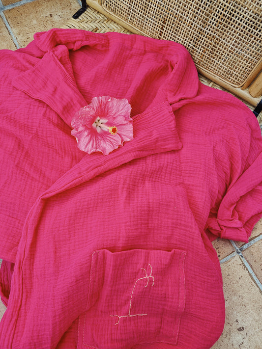 Classic Gauze Beach Shirt (Fuchsia)